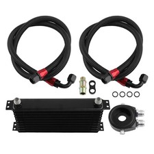 10 Row Universal Engine Oil Cooler 10AN w/ Filter Adapter Hose Kit + Oil Lines