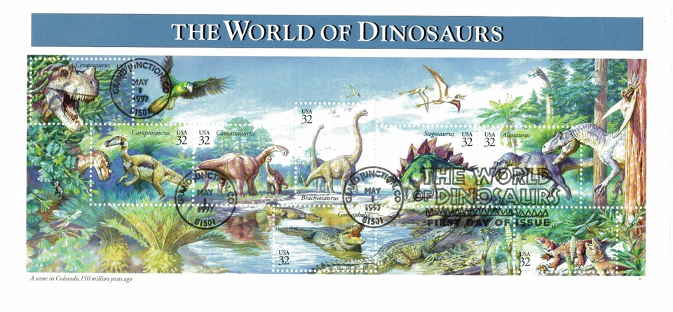 FDC # 3136 a-h World of Dinosaurs Pane of 8 ArtCraft Cover 1997 Large Format - Image 2 of 3