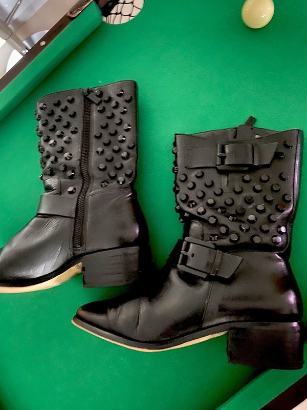 🔥SALE!-Michael Kors Size 7.5 Black Leather Studded Moto Biker Boots- ST14F-EUC!