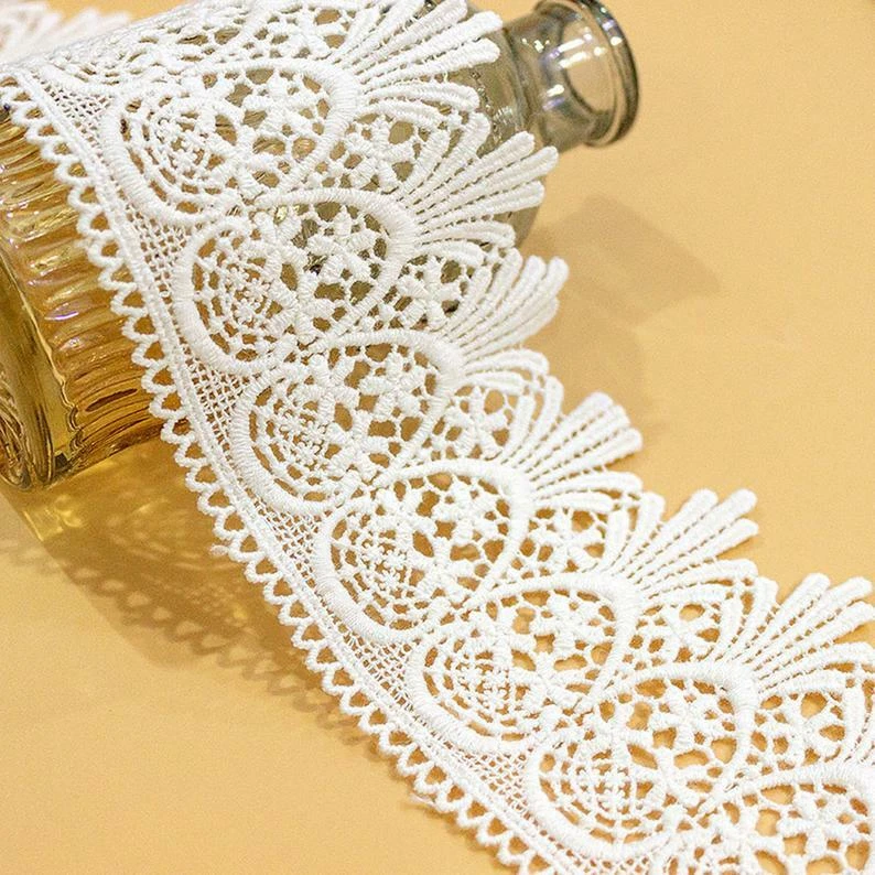 2.9" Wide Vintage Crochet Pineapple Pattern Cotton Lace Trim Ribbon Patch 1 Yard - Image 4 of 4