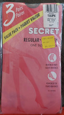 Vintage Pantyhose Secret 3 Pair Regular Color Taupe One Size BSECP2