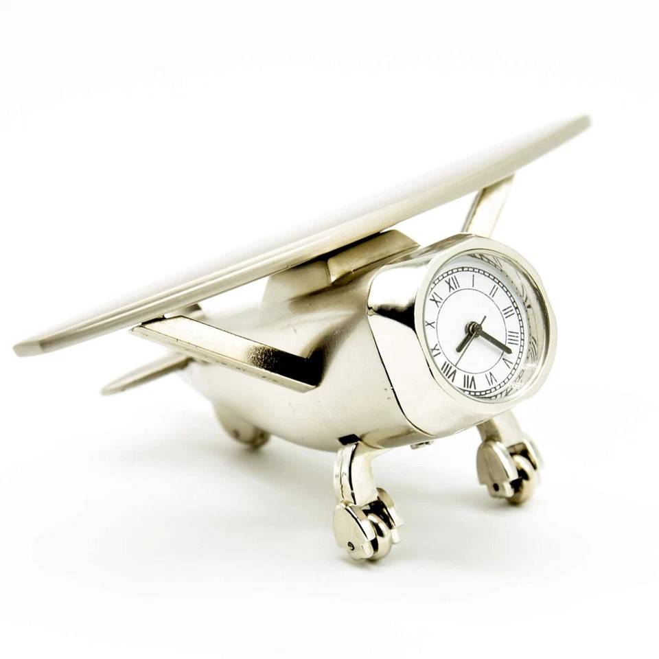 Table Clock with Rotating Wheels,Antique Metal Airplane Design Paper Weight. - Image 2 of 4