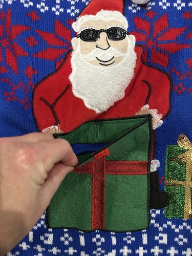 Jolly Sweaters Adult Medium Santa Present Drink Pouch Ugly Christmas Sweater - Picture 3 of 4