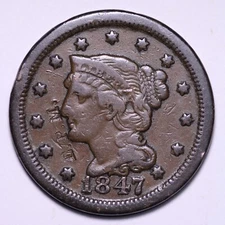 1847 Braided Hair Large Cent Counter Stamp “E.P.M." FREE SHIPPING E708 XNE