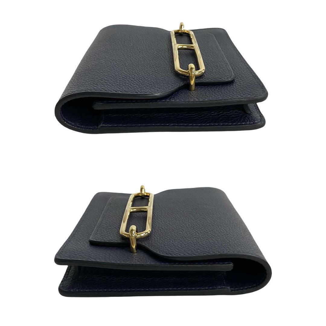 Hermes Luli Slim Wallet Mini Coin Case Navy Leather Storage