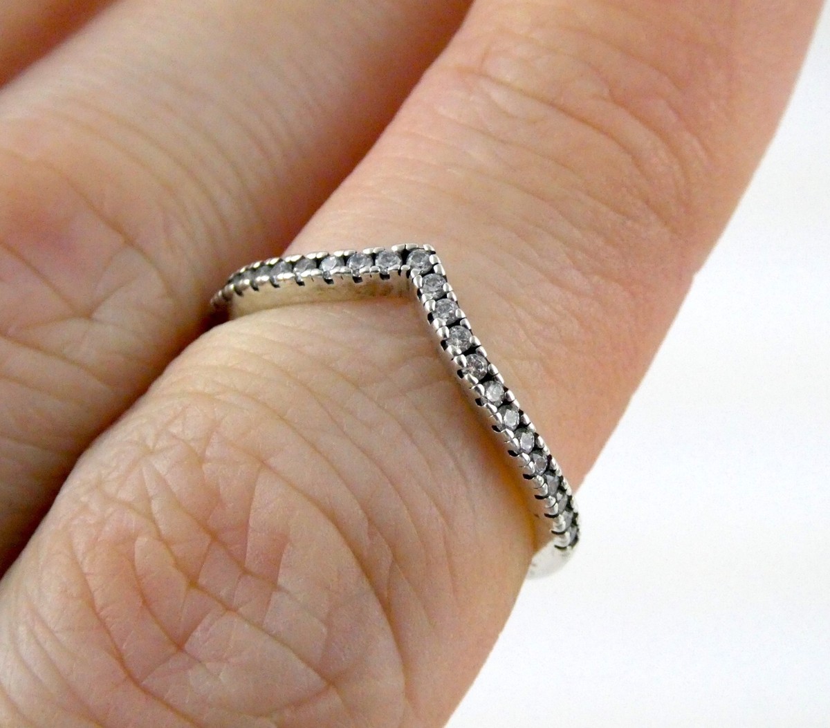 Pandora ALE Sterling Silver White Crystal V Shape Band Ring