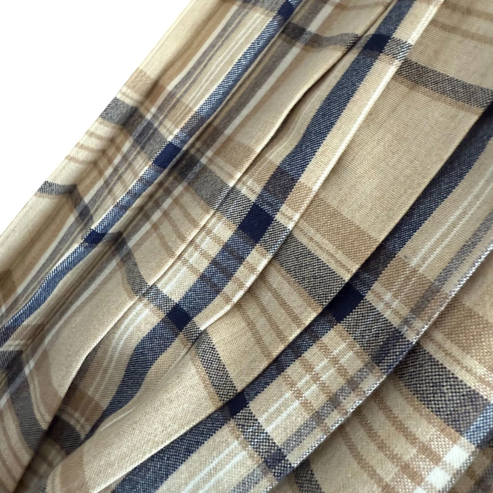 VTG Jaeger British Designer High Waist Plaid Pleated Midi Skirt Women 14 Beige - Image 2 of 4