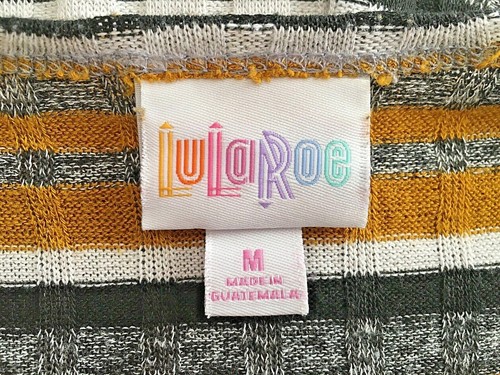 LULAROE Women M Open Front Ribbed Sweater Asymmetrical Hem Stripe Stretch Light - Picture 3 of 8