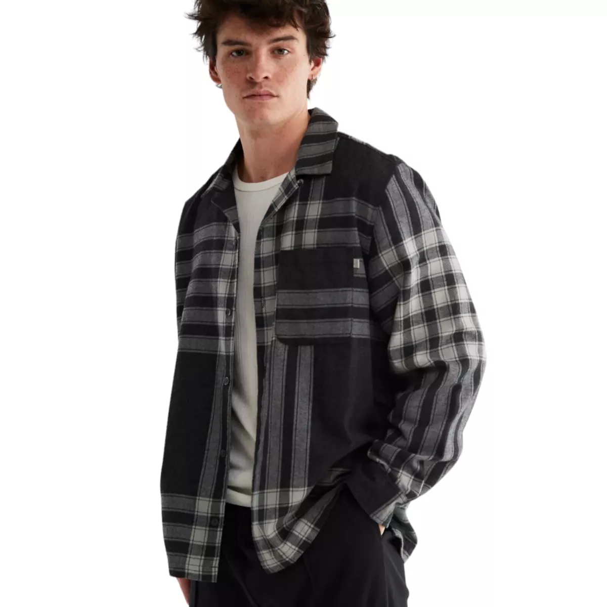 Urban Outfitters Standard Cloth Black White Flannel Collared Shirt