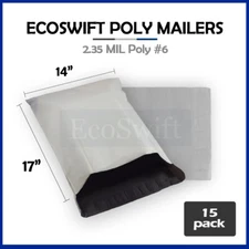 15 14x17 ECOSWIFT WHITE POLY MAILERS SHIPPING ENVELOPES BAGS