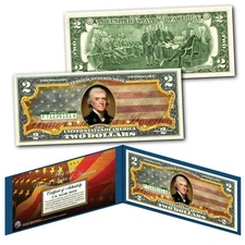 United States of America Flag Legal Tender $2 Bill Colorized - Vintage Design