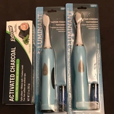 Luminant Toothbrush’s Lot Of 2 & Extreme Mint Charcoal Toothpaste Fluoride Free