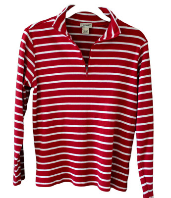 L.L. BEAN ( M)  1/4 Zip Mock Turtleneck Sweater Red White