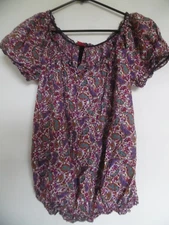 Pure Energy Womens Multi Print Blouse Top Peasant  Sz 1