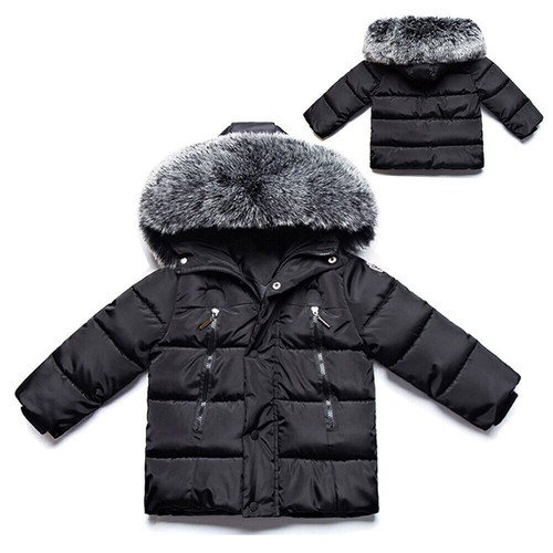 Kids Boys Hooded Puffer Warm Coat Faux Fur Padded Jackets Thick Winter Outwears