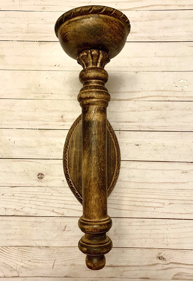 Beautiful Vintage Rustic Wood Metal Farmhouse Mediterranean Candle Wall Sconce - Image 4 of 4