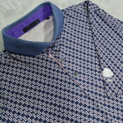 Greyson Performance Golf Polo Mens XXL Old English G AOP Navy Pink Wiltwyck Club