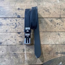 Vintage 90  s Western DDD 3-D Hand Tooled Black Leather Sz 38 Belt