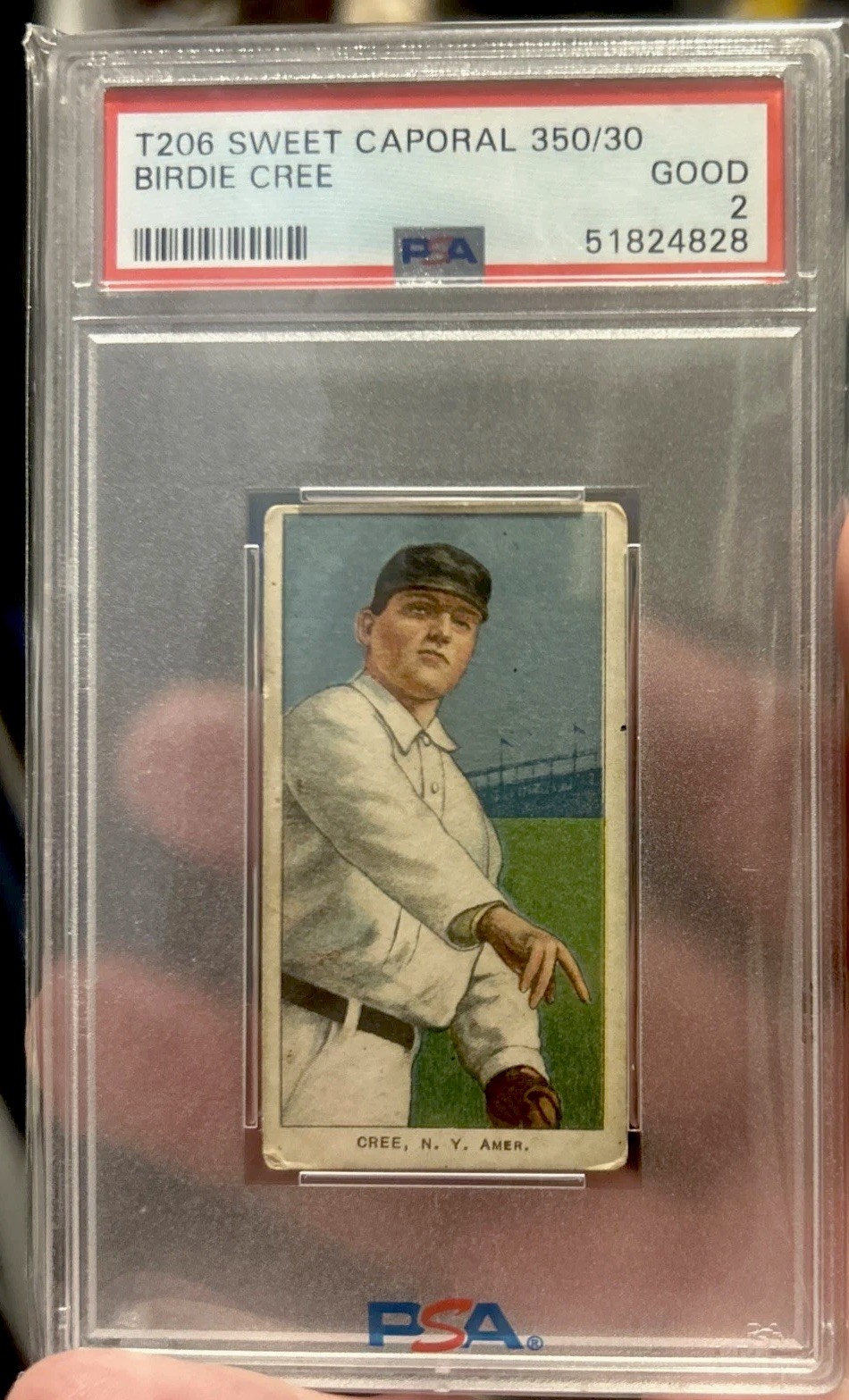 1910  BIRDIE CREE SWEET TOBACCO Trading Baseball Card.  GRADED 2 GOOD PREWAR NYY