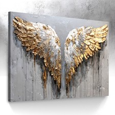 Leinwand Bild Engelsflügel Weiß Gold Wanddeko Kunst Gemälde Wandbilder  8623A