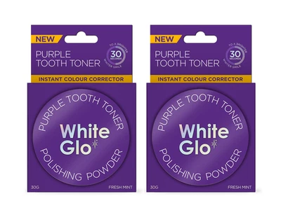 2x WHITE GLO PURPLE TOOTH TONER POLISHING POWDER 30g FRESH MINT NEW & SEALED
