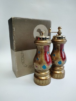 Vintage 1970er italienischer florentinischer Salzstreuer & Pfeffermühle in Schachtel sehr guter Zustand - kostenloser Versand