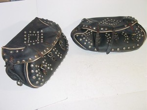 Vintage INDIAN 5 STRAP SADDLEBAGS antique Buco ? Harley old leather motorcycle