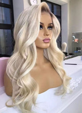 Long Wavy Pale Blonde Lace Front Synthetic Hair Wigs Heat Ok Wigs Women Soft