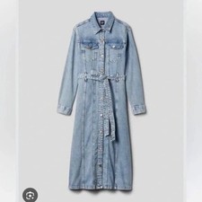 Gap Denim Belted Long Jacket Coat Shirt Dress Size L Tall NWT Pocket Minimalist
