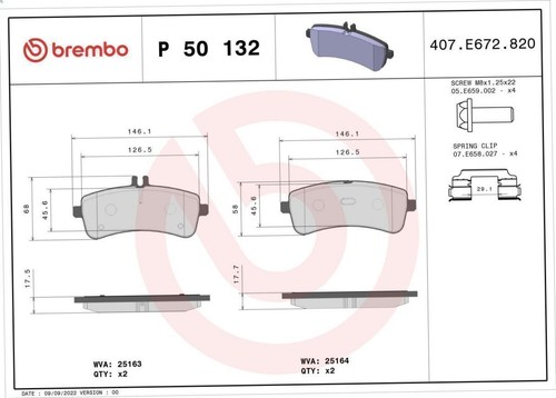 Brake Pad Set, disc brake BREMBO P 50 132 for SL (R231) 6 2012-2018 - Picture 6 of 6