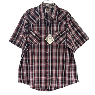 Ely Cattleman Short Sleeve Western Snap Shirt NEW Pearl Snaps 3XLT Wine Plaid