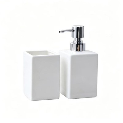 White Bathroom Accessories Set Ceramic Toothbrush Holder and Soap Dispenser
