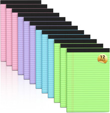 Legal Pads 5X8 Colored Note Pads, 12 Pack College Ruled Notepads 5X8 Lined Paper