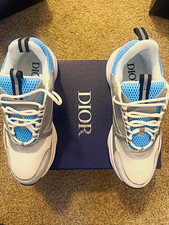 Dior Men's Colorblock Low Top Lace-Up Sneakers Gray/White/Blue Size 9.5