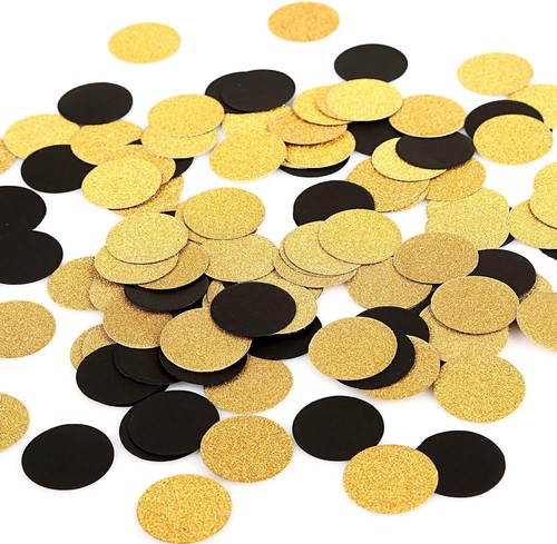 MOWO Glitter Confetti Circles Wedding Party Decor and Gold,black Dots,200pc