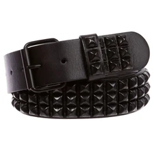 Punk Rock Metal Black Studded Leather Belt 3 Row Stylish Punk Accessory