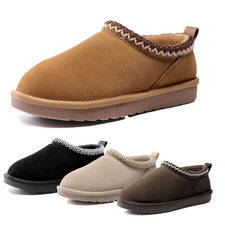 Women's Genuine Suede Slippers Plush Fleece Lined Slip On Mules Warm House Shoes
