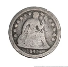 1842 Well Circulated Coin Ten Cent Seated Liberty US America Dime Silver Wreath