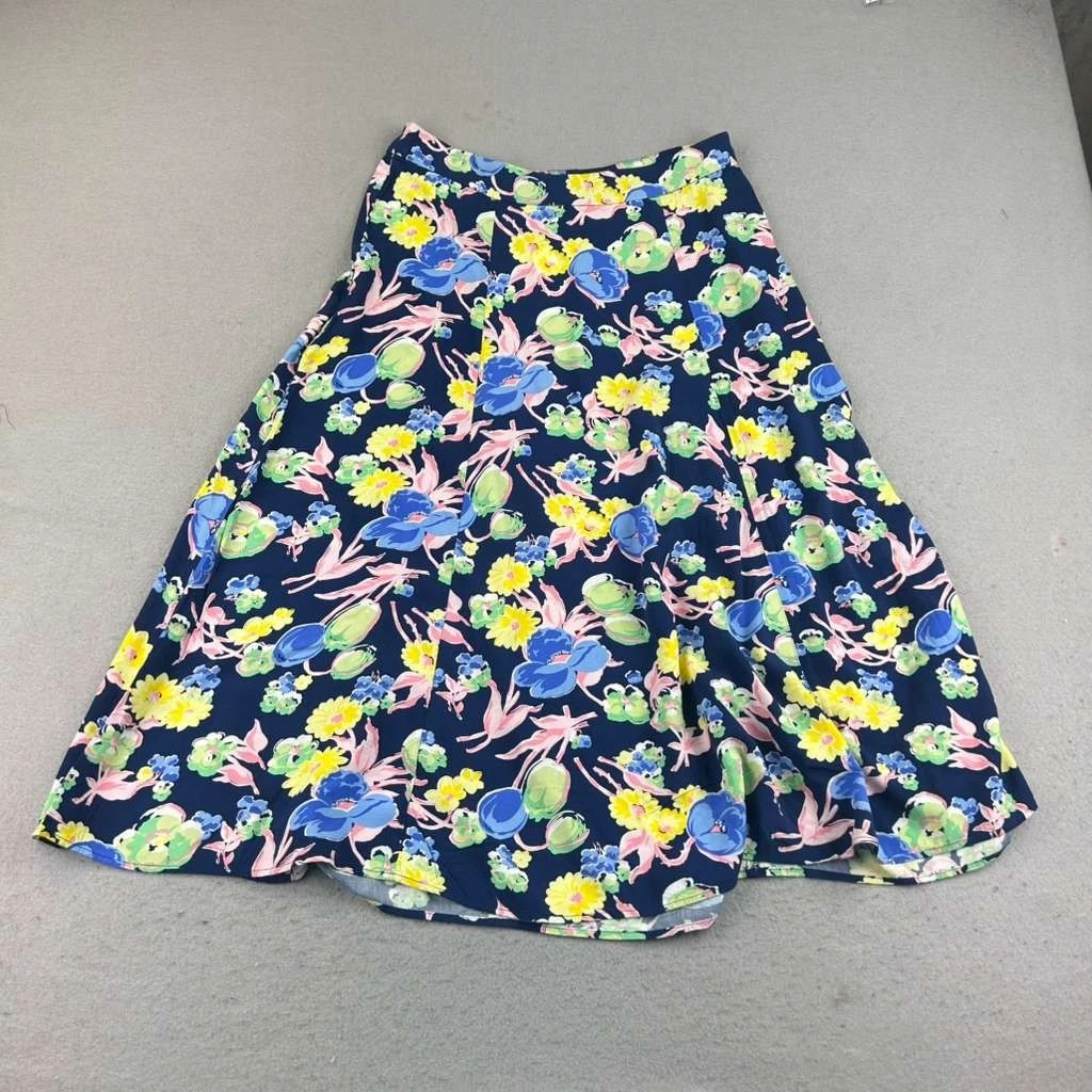 Talbots Skirt Womens 8 Blue Floral Cotton Side Zip Flared Pleated NWT