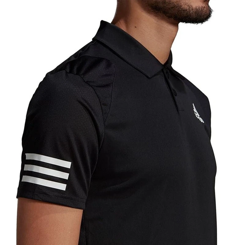 Adidas Club 3 Stripe Men's Black Polo Shirt Tennis Workout Sports Top - Image 3 of 4