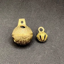 Two Old Small Brass Sleigh Bells Crotal Petal Christmas Bells