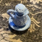 Vintage 1978 Avon Blue Swirl Rose Milk Glass Bubble Bath Pitcher and Bowl Set