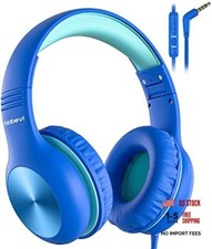 Kids Headphones with Cord, Over-Ear Headphones for Kids with Microphone, Blue
