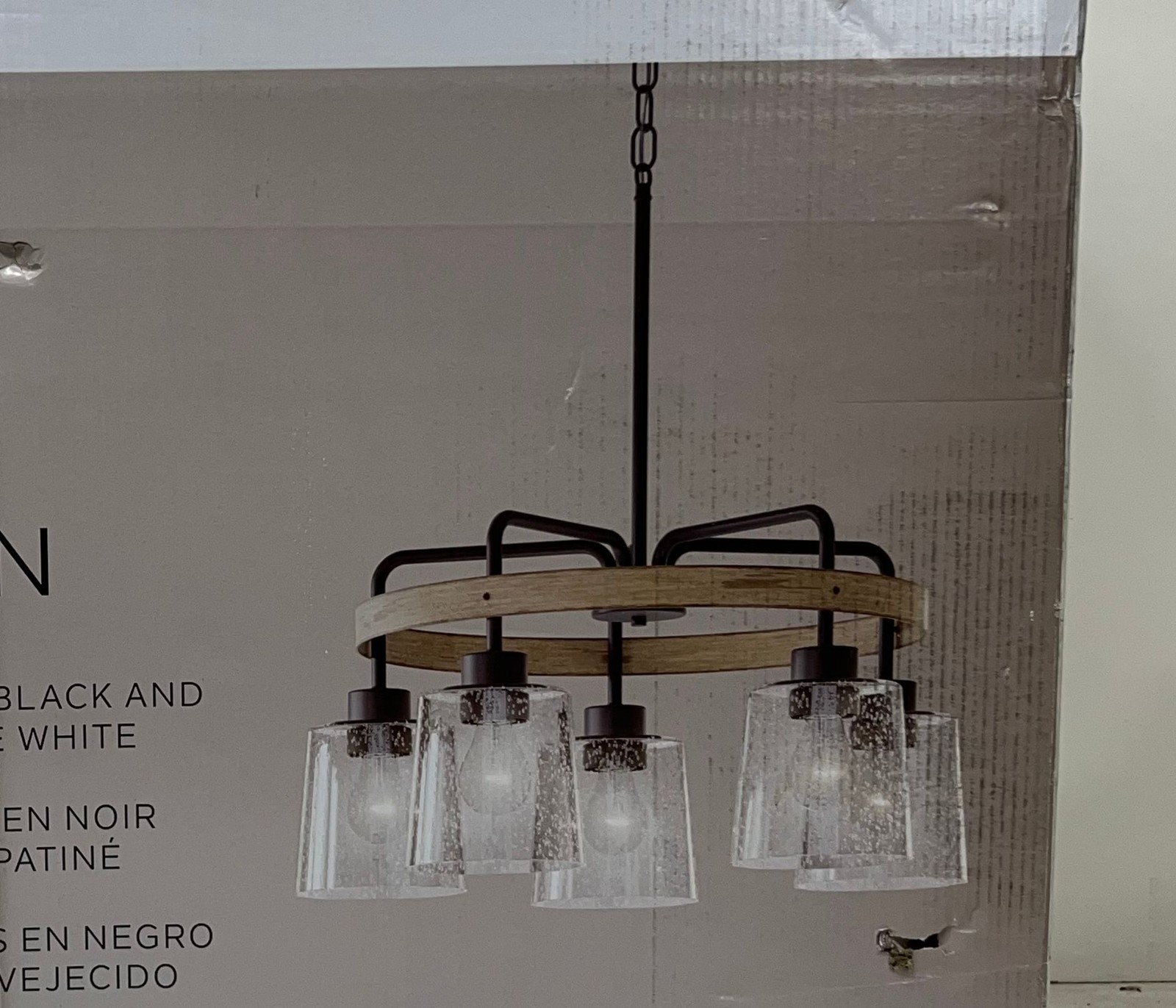 Kichler Bolson 24 in. 5-Light Black Distressed Antique White Chandelier 82380