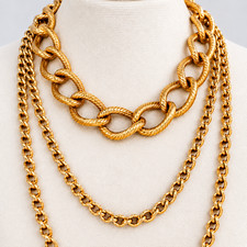 Vintage 80s Necklace Chunky Gold Tone Etched Textured Chain Signed Monet
