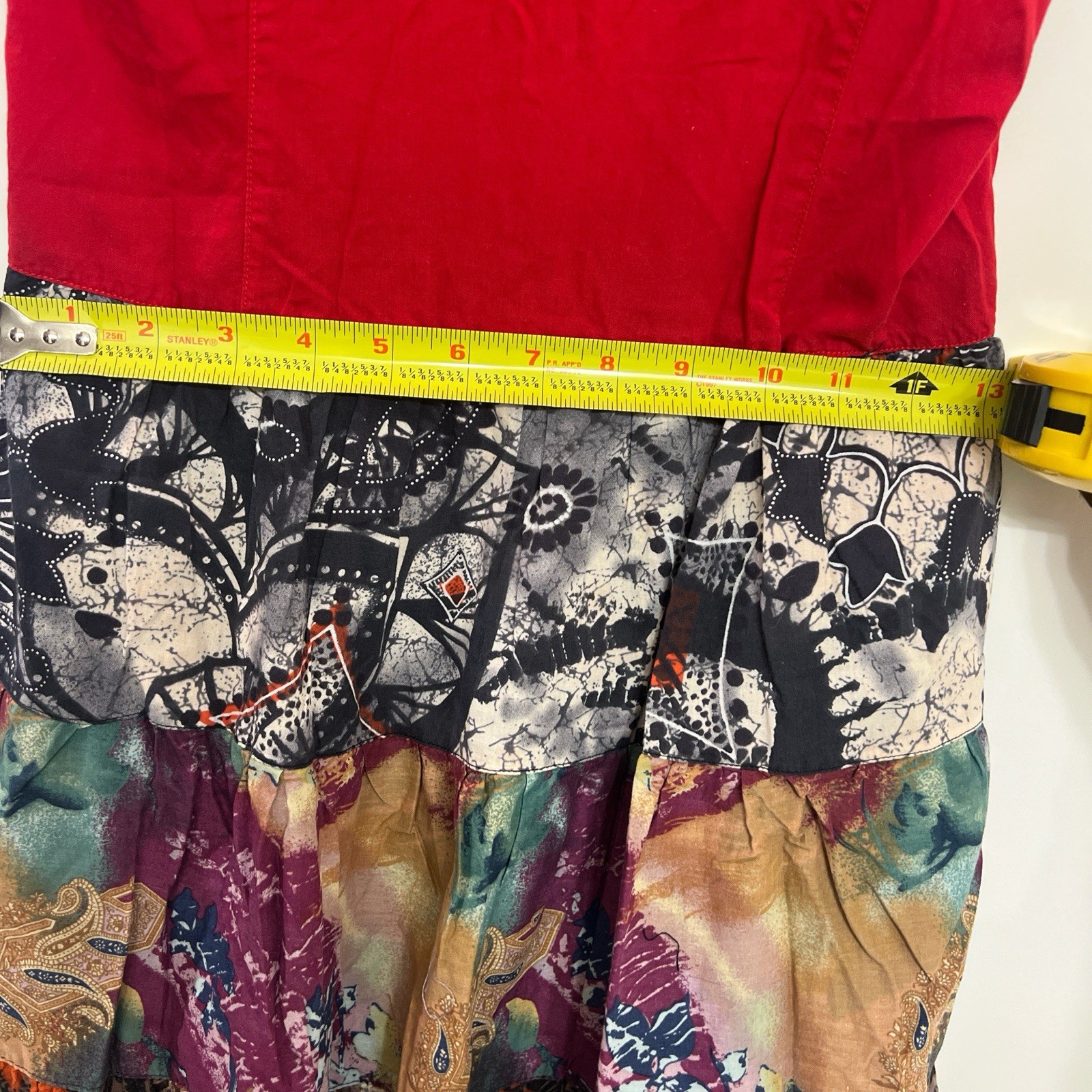 达衣岩 Red Multicolor Patchwork Striped Trim Cotton … - image 6