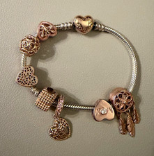 Genuine Pandora Silver & Rose Gold Charm Bracelet Set