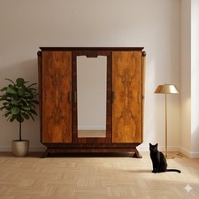 Antique Wardrobe Art Déco Various Essences 3 Doors XX Century Original