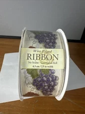 KIRKLAND Wire Edged Ribbon Roll  2.5" Wide By 50 Yards New Sealed Grape Bunches