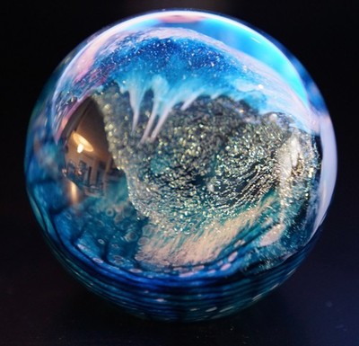Glass Eye Studio Sparkly Wave Art Glass Environmental Paperweight Signed GES 3''
